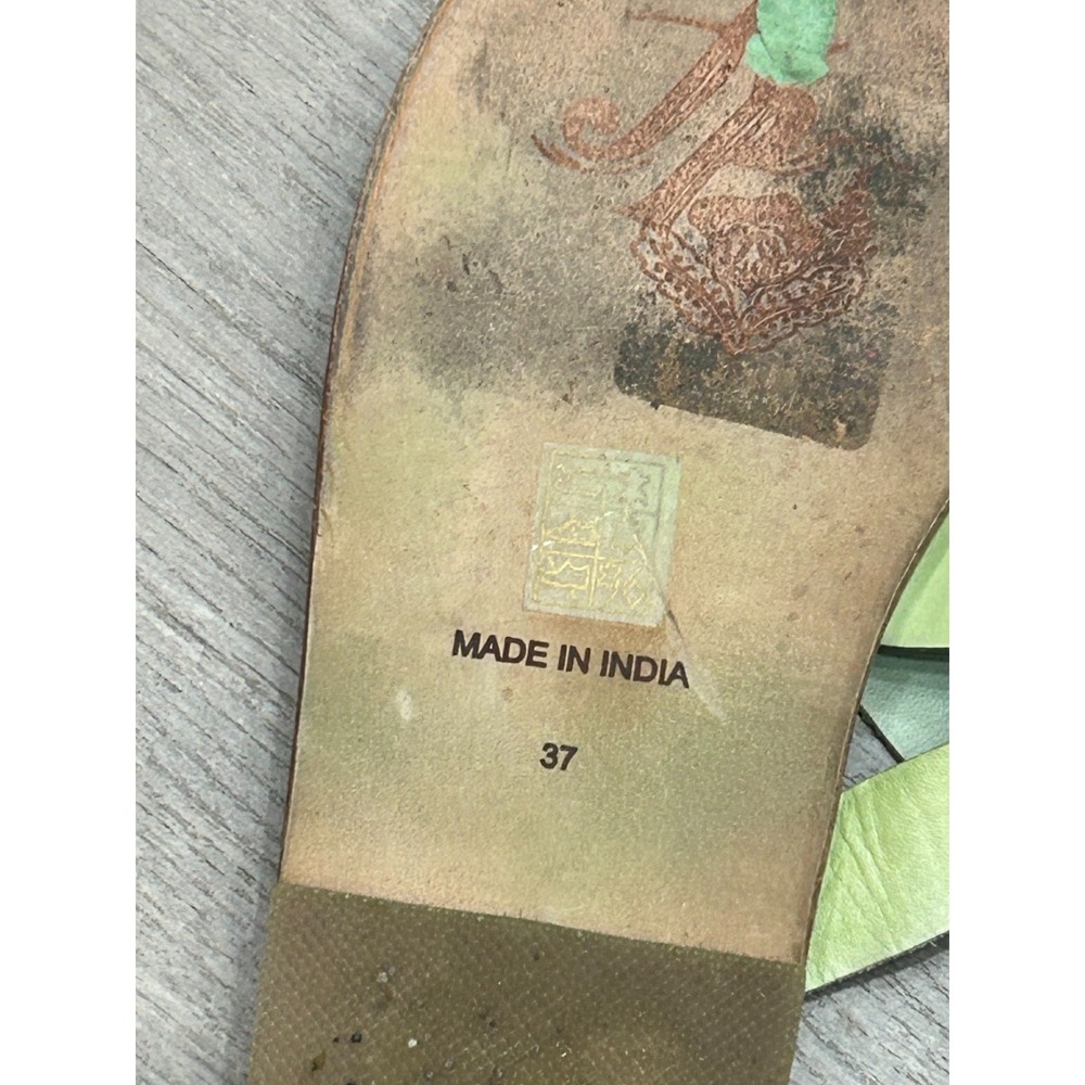 Free People Del Mar Sandals Womens 7 Green Leather Slide Strappy Boho Summer - Picture 7 of 9